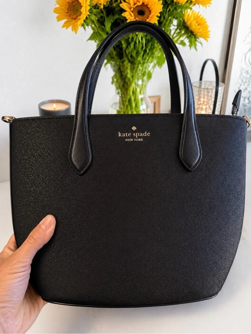 kate spade Black  Glitter Satchel Tote with Top Handles